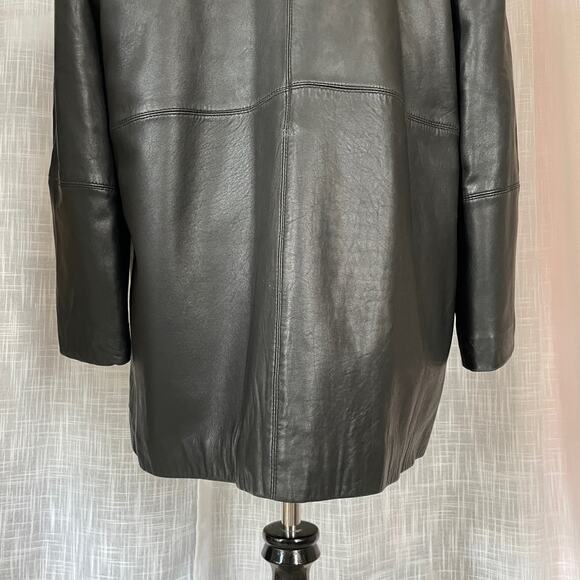 VTG Womens Neiman Marcus Leather Coat Jacket L Black Faux Fur Lined Capsule - Picture 7 of 16